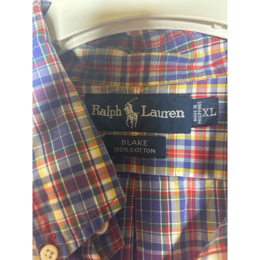 Ralph Lauren Blake Mens XL Short Sleeve Button Down Shirt Plaid Cotton Oversized - Picture 3 of 6